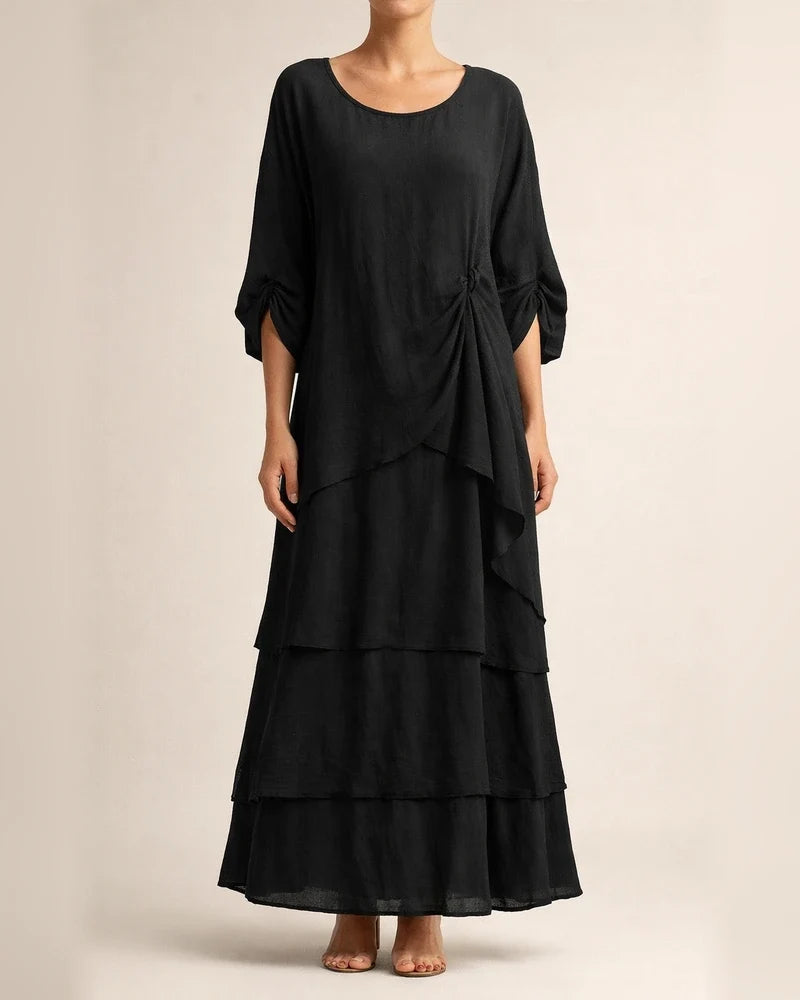 Women's Fashion New Chiffon Mesh Bat Sleeve Round Neck Long Dresses Five-quarter Sleeve Cake Skirt | JRSEE:fdb5379c-f57b-4bf2-a939-07557481a742