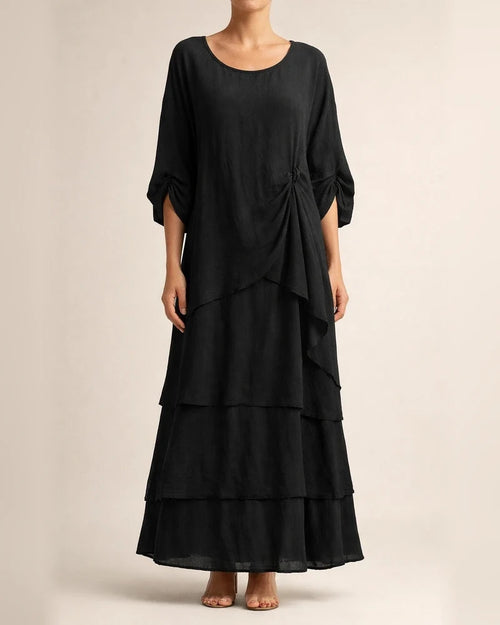 Women's Fashion New Chiffon Mesh Bat Sleeve Round Neck Long Dresses Five-quarter Sleeve Cake Skirt | JRSEE:fdb5379c-f57b-4bf2-a939-07557481a742
