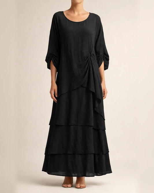 Women's Fashion New Chiffon Mesh Bat Sleeve Round Neck Long Dresses Five-quarter Sleeve Cake Skirt | JRSEE:fdb5379c-f57b-4bf2-a939-07557481a742