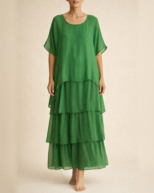 Women's Fashion New Chiffon Mesh Bat Sleeve Round Neck Long Dresses Five-quarter Sleeve Cake Skirt | JRSEE:f0f20b25-8e48-4a39-a79b-699d862244fb
