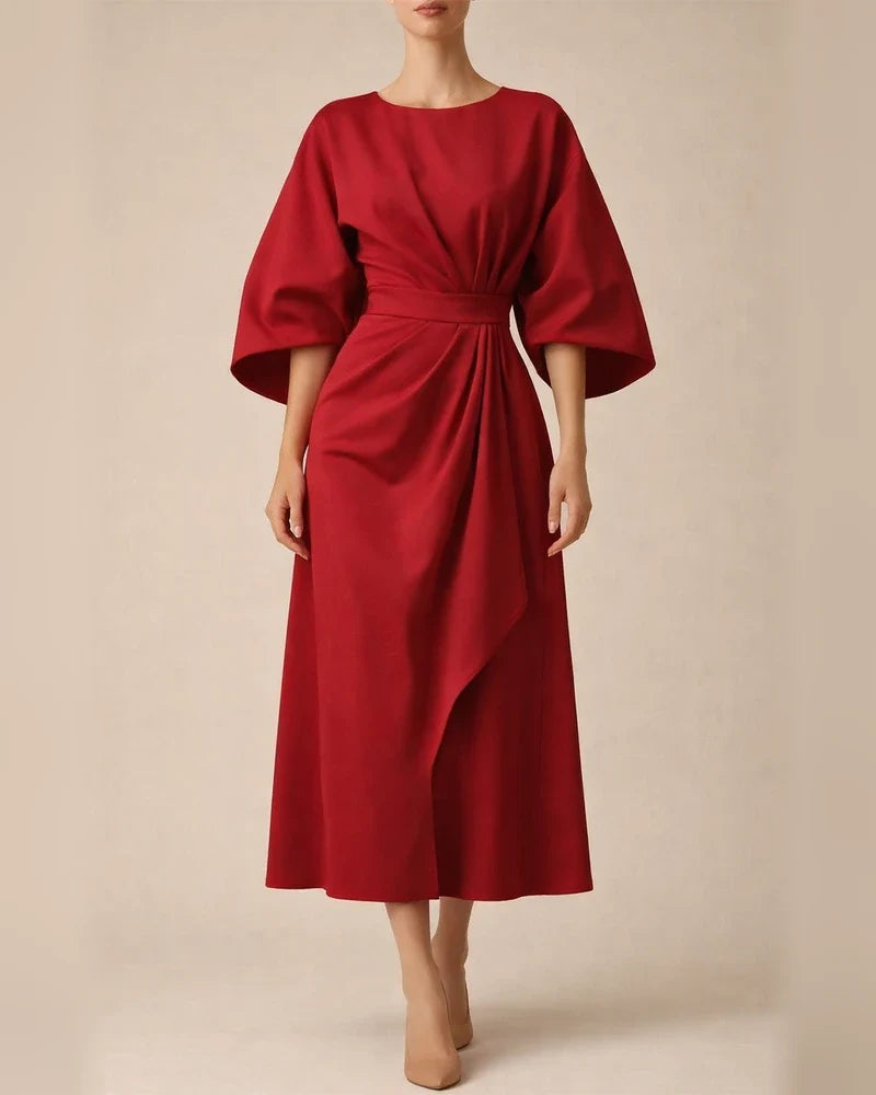 Women's Fashion Temperament Solid Color Waisted Dresses Casual Bat Sleeve Long Dress | JRSEE:b817be10-c864-4075-9268-3309daf655e7