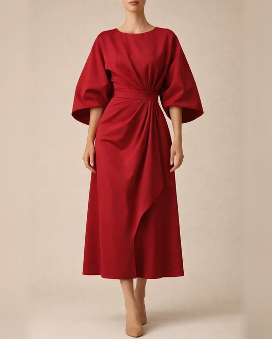Women's Fashion Temperament Solid Color Waisted Dresses Casual Bat Sleeve Long Dress | JRSEE:b817be10-c864-4075-9268-3309daf655e7