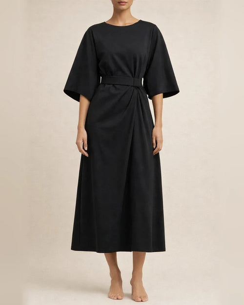 Women's Fashion Temperament Solid Color Waisted Dresses Casual Bat Sleeve Long Dress | JRSEE:a1ff1755-4961-4c7c-95fa-64fe00c4ffa0