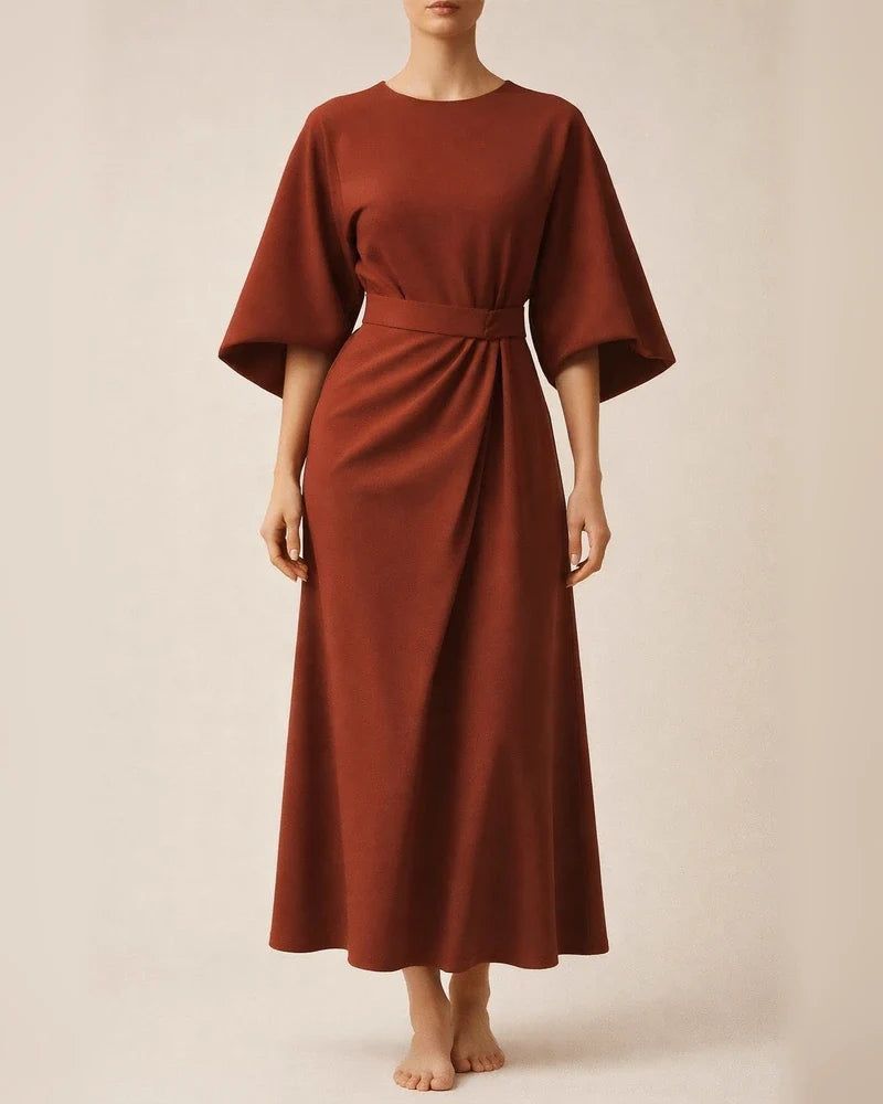 Women's Fashion Temperament Solid Color Waisted Dresses Casual Bat Sleeve Long Dress | JRSEE:6c995957-92cf-4d0c-b7af-8c6ae4bf48d4