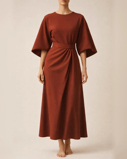 Women's Fashion Temperament Solid Color Waisted Dresses Casual Bat Sleeve Long Dress | JRSEE:6c995957-92cf-4d0c-b7af-8c6ae4bf48d4