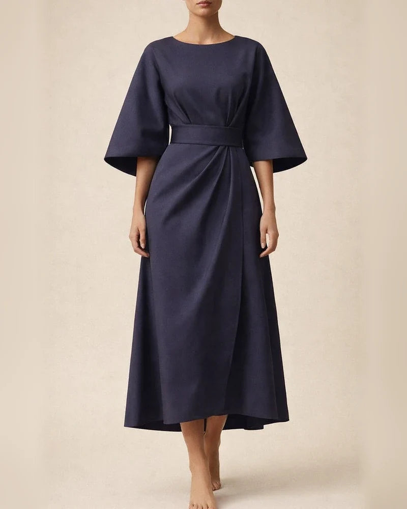Women's Fashion Temperament Solid Color Waisted Dresses Casual Bat Sleeve Long Dress | JRSEE:978b38d0-9f8b-436a-8af9-7d9c905390fd