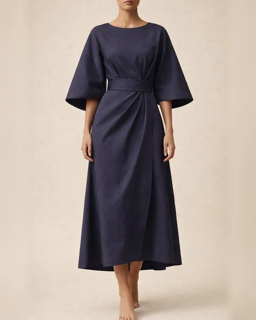 Women's Fashion Temperament Solid Color Waisted Dresses Casual Bat Sleeve Long Dress | JRSEE:978b38d0-9f8b-436a-8af9-7d9c905390fd