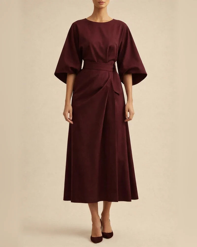 Women's Fashion Temperament Solid Color Waisted Dresses Casual Bat Sleeve Long Dress | JRSEE:41aae903-8228-4364-852b-6455efb8b110
