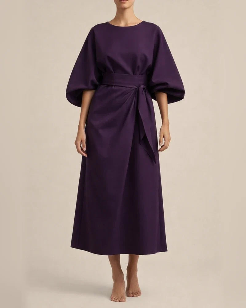 Women's Fashion Temperament Solid Color Waisted Dresses Casual Bat Sleeve Long Dress | JRSEE:dbd88c99-0202-4fa4-828f-d05138674426