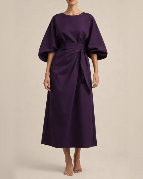 Women's Fashion Temperament Solid Color Waisted Dresses Casual Bat Sleeve Long Dress | JRSEE:dbd88c99-0202-4fa4-828f-d05138674426