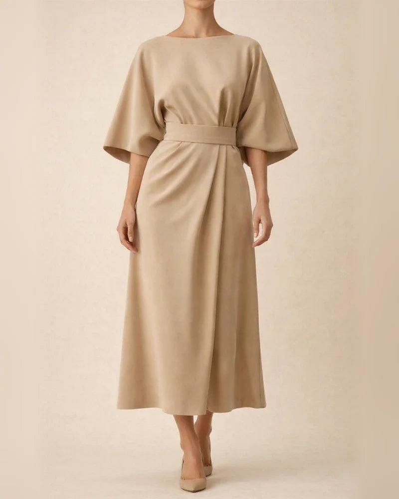 Women's Fashion Temperament Solid Color Waisted Dresses Casual Bat Sleeve Long Dress | JRSEE:2b9c8647-7b16-4d10-b857-f4fb8ad54cd0