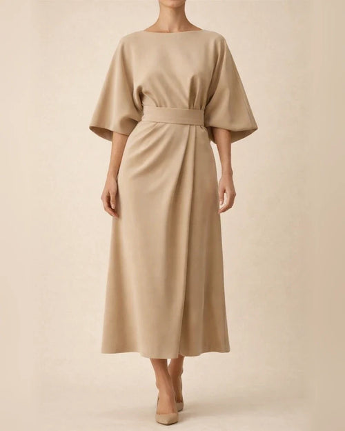 Women's Fashion Temperament Solid Color Waisted Dresses Casual Bat Sleeve Long Dress | JRSEE:2b9c8647-7b16-4d10-b857-f4fb8ad54cd0