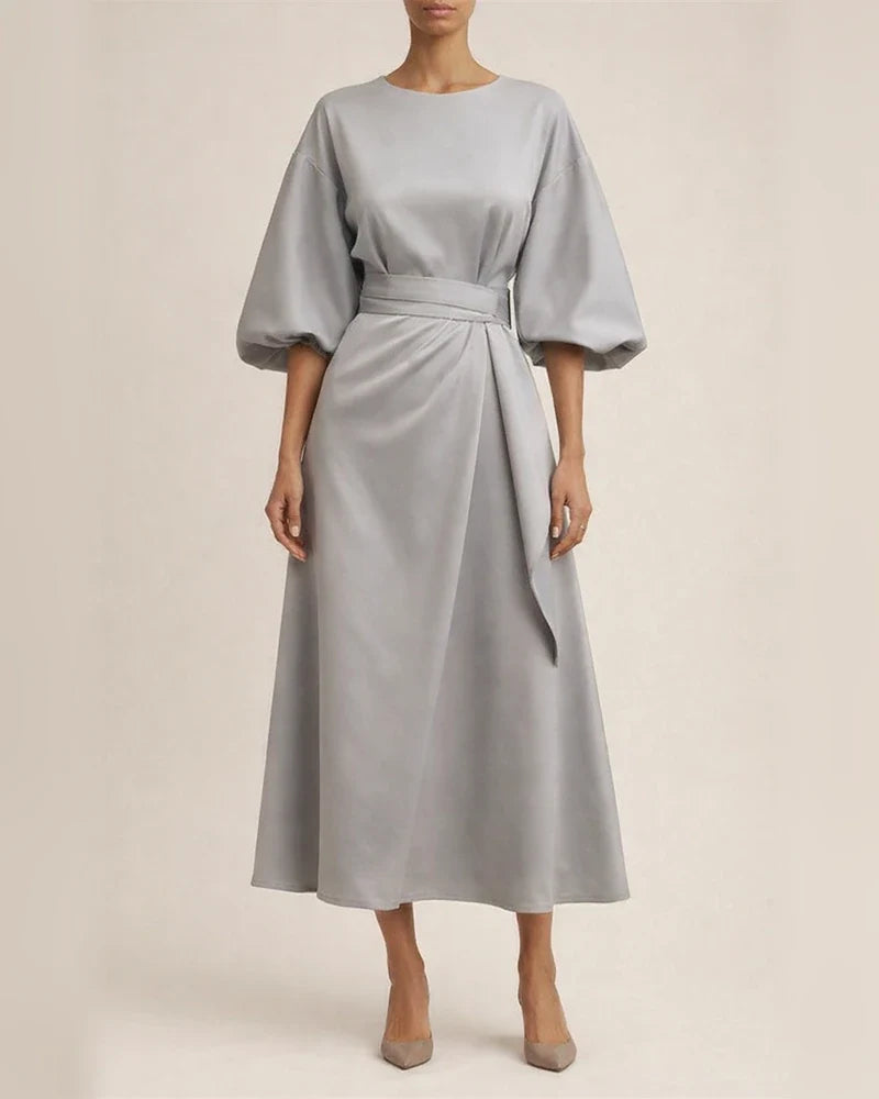 Women's Fashion Temperament Solid Color Waisted Dresses Casual Bat Sleeve Long Dress | JRSEE:852c9c17-4576-4c96-8b67-ecbd1defe637