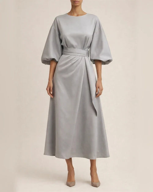 Women's Fashion Temperament Solid Color Waisted Dresses Casual Bat Sleeve Long Dress | JRSEE:852c9c17-4576-4c96-8b67-ecbd1defe637