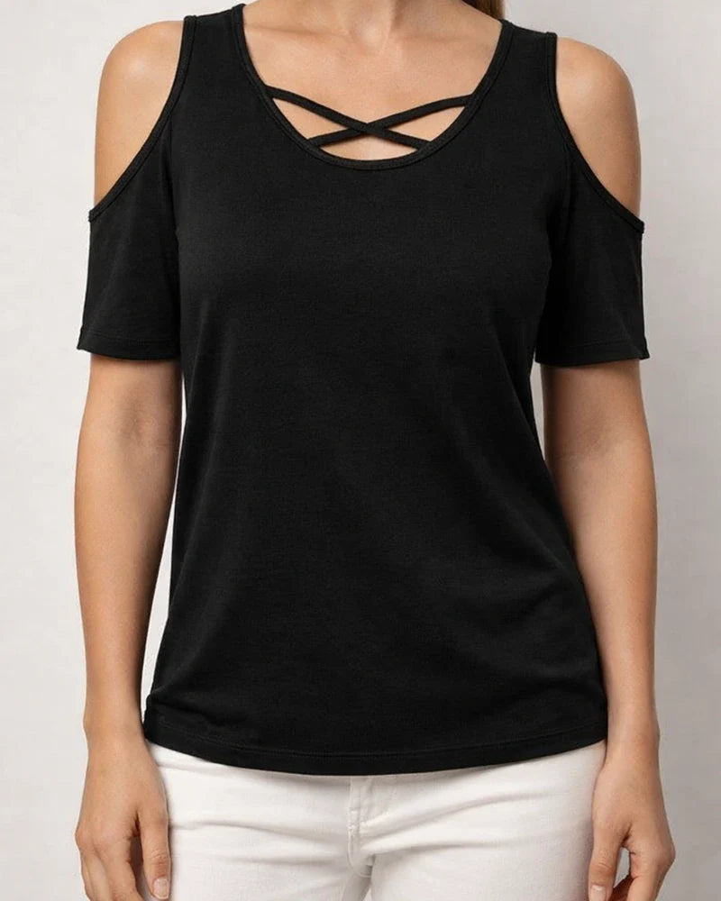 Women's Fashionable Casual Solid-Color Off-the-Shoulder Loose-Fit Short-Sleeve T-Shirt | JRSEE:a9ea9cf8-bd4e-4d47-b0bd-aa0325ae211a