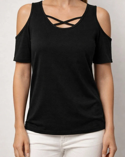 Women's Fashionable Casual Solid-Color Off-the-Shoulder Loose-Fit Short-Sleeve T-Shirt | JRSEE:a9ea9cf8-bd4e-4d47-b0bd-aa0325ae211a