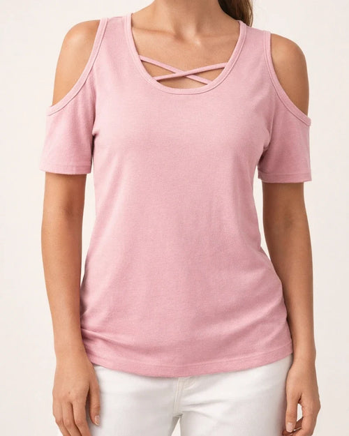 Women's Fashionable Casual Solid-Color Off-the-Shoulder Loose-Fit Short-Sleeve T-Shirt | JRSEE:6e119ad1-4489-4170-8bab-f21892e2ac9d