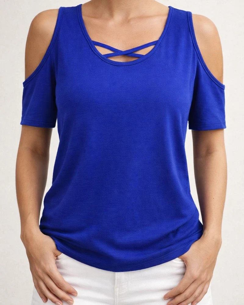 Women's Fashionable Casual Solid-Color Off-the-Shoulder Loose-Fit Short-Sleeve T-Shirt | JRSEE:be374752-62b9-46de-b5d3-150ac2f93557