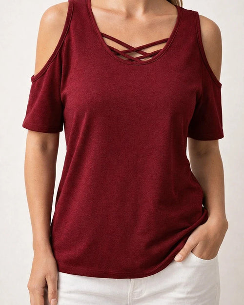 Women's Fashionable Casual Solid-Color Off-the-Shoulder Loose-Fit Short-Sleeve T-Shirt | JRSEE:e307a1fd-2bb8-45bf-82c6-a379d9bec19b