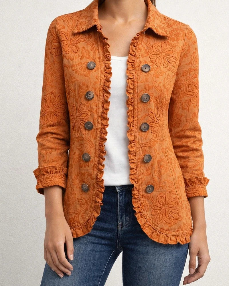 Women's Fashionable Long-Sleeve Ruffled Leopard-Print Shirt Lightweight Jacket | JRSEE:b983560b-c9cc-4256-9dcc-6cf6b033a82c