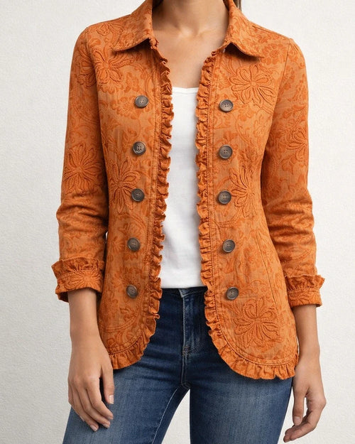 Women's Fashionable Long-Sleeve Ruffled Leopard-Print Shirt Lightweight Jacket | JRSEE:b983560b-c9cc-4256-9dcc-6cf6b033a82c