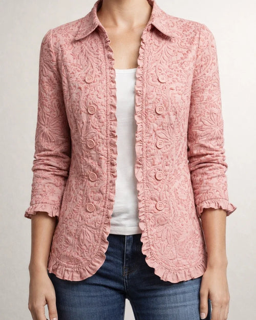 Women's Fashionable Long-Sleeve Ruffled Leopard-Print Shirt Lightweight Jacket | JRSEE:3447970a-2213-4acd-85db-8884d054caf6
