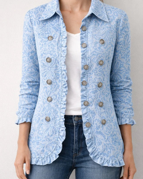 Women's Fashionable Long-Sleeve Ruffled Leopard-Print Shirt Lightweight Jacket | JRSEE:0b139b45-d83c-46bc-badd-7e6fa3dca0ab
