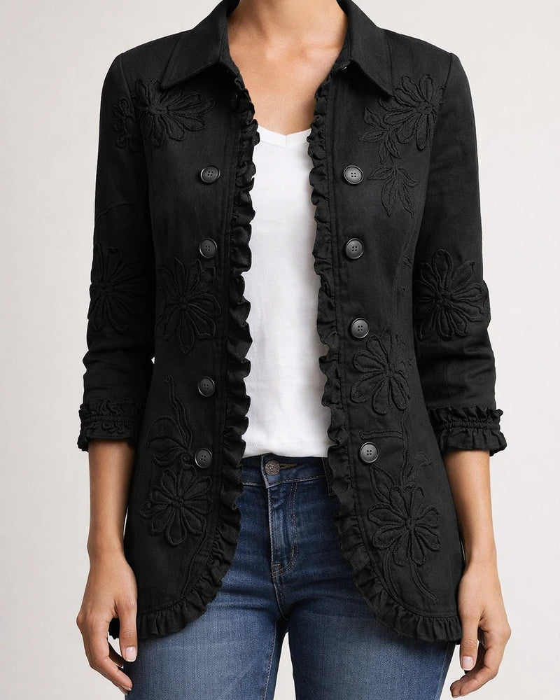 Women's Fashionable Long-Sleeve Ruffled Leopard-Print Shirt Lightweight Jacket | JRSEE:080b00b3-8a9a-4d4e-abdb-dcb0794e7ac6