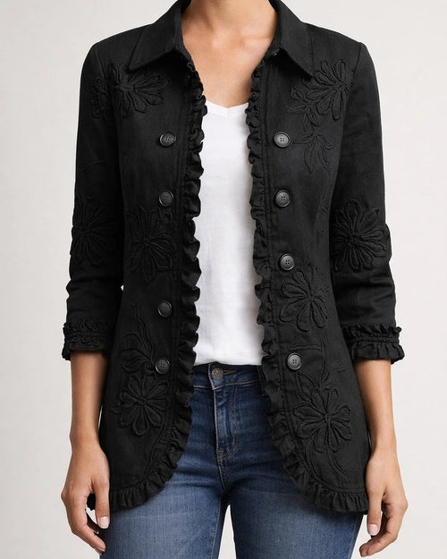 Women's Fashionable Long-Sleeve Ruffled Leopard-Print Shirt Lightweight Jacket | JRSEE:080b00b3-8a9a-4d4e-abdb-dcb0794e7ac6