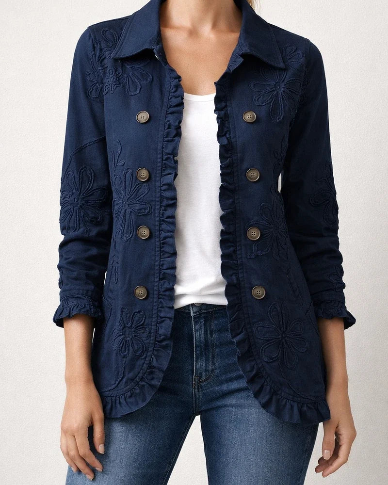 Women's Fashionable Long-Sleeve Ruffled Leopard-Print Shirt Lightweight Jacket | JRSEE:fd049edc-c0d1-422a-8317-a5e40422dc52