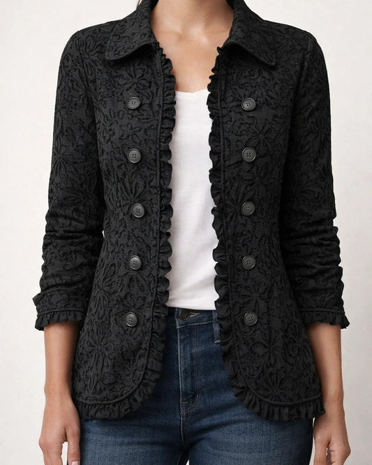 Women's Fashionable Long-Sleeve Ruffled Leopard-Print Shirt Lightweight Jacket | JRSEE:fb251675-7145-44e8-bda7-039c9ff281c2