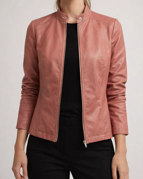Women's Faux Leather Jacket Faux Motorcycle Plus Size Moto Biker Coat Short Zipper Jacket Light Pink Navy Wine Red ArmyGreen Chic & Modern Street Fall Collarless Slim Fit S M L XL XXL XXXL | JRSEE:0aed9057-07bf-48c7-bd62-a0b8ffab0b0e