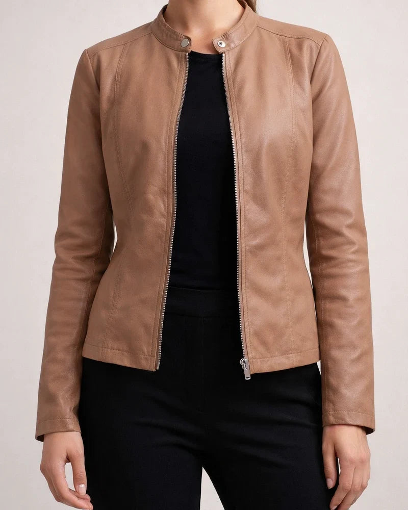 Women's Faux Leather Jacket Faux Motorcycle Plus Size Moto Biker Coat Short Zipper Jacket Light Pink Navy Wine Red ArmyGreen Chic & Modern Street Fall Collarless Slim Fit S M L XL XXL XXXL | JRSEE:1d05ded5-27a3-4216-9c9e-60e57e6a2541