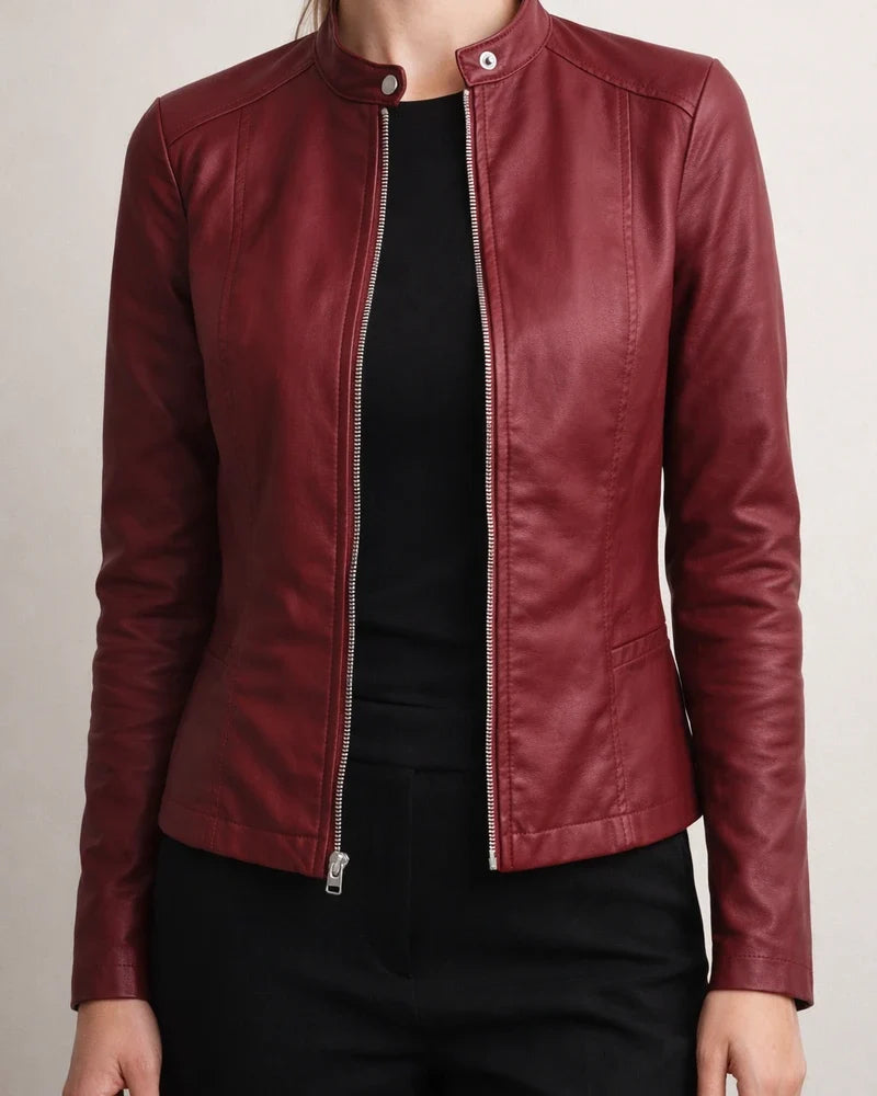 Women's Faux Leather Jacket Faux Motorcycle Plus Size Moto Biker Coat Short Zipper Jacket Light Pink Navy Wine Red ArmyGreen Chic & Modern Street Fall Collarless Slim Fit S M L XL XXL XXXL | JRSEE:fc63d228-966c-4fd5-9622-dc031f12885b