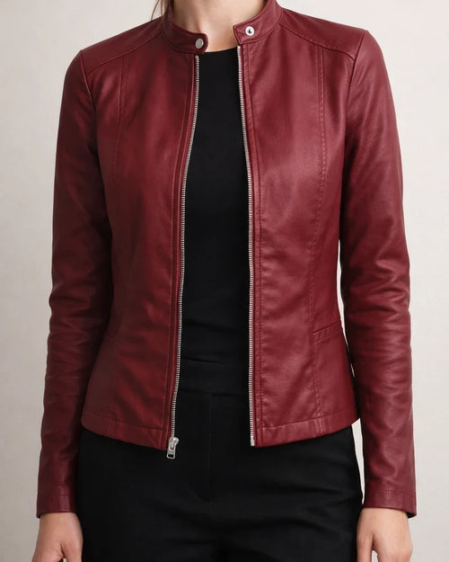 Women's Faux Leather Jacket Faux Motorcycle Plus Size Moto Biker Coat Short Zipper Jacket Light Pink Navy Wine Red ArmyGreen Chic & Modern Street Fall Collarless Slim Fit S M L XL XXL XXXL | JRSEE:fc63d228-966c-4fd5-9622-dc031f12885b