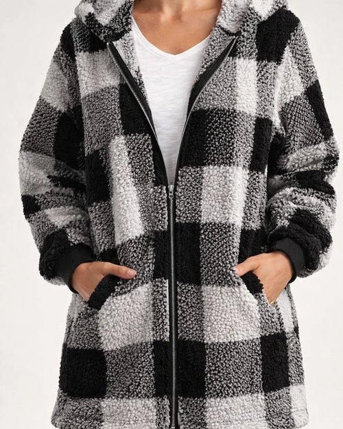 Women's Fleece Jacket Basic Pocket Zip Up Green Black Blue Plaid Street Hoodie Long Sleeve Fleece S M L XL 2XL 3XL | JRSEE:df589a8d-ba79-41e4-bdc5-1e440f2119e6