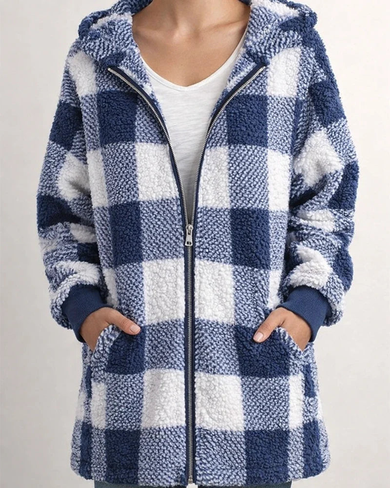 Women's Fleece Jacket Basic Pocket Zip Up Green Black Blue Plaid Street Hoodie Long Sleeve Fleece S M L XL 2XL 3XL | JRSEE:89ea2290-7bc4-41bf-a4aa-c5ca57060cfb