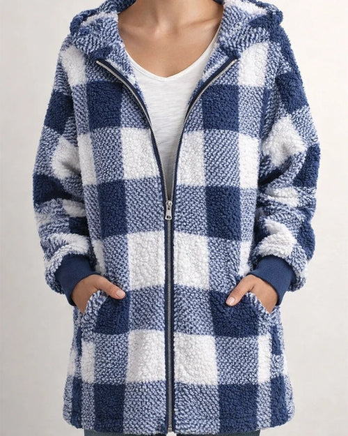Women's Fleece Jacket Basic Pocket Zip Up Green Black Blue Plaid Street Hoodie Long Sleeve Fleece S M L XL 2XL 3XL | JRSEE:89ea2290-7bc4-41bf-a4aa-c5ca57060cfb