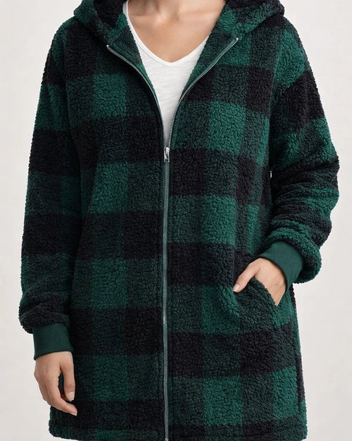 Women's Fleece Jacket Basic Pocket Zip Up Green Black Blue Plaid Street Hoodie Long Sleeve Fleece S M L XL 2XL 3XL | JRSEE:e3dee28c-2381-42b2-b4fc-907b836f5f78