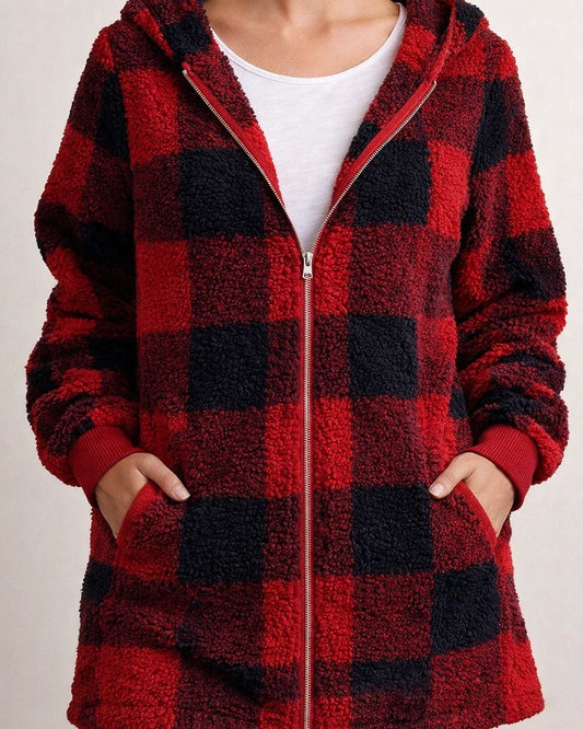 Women's Fleece Jacket Basic Pocket Zip Up Green Black Blue Plaid Street Hoodie Long Sleeve Fleece S M L XL 2XL 3XL | JRSEE:d1e0f343-6885-45c6-affd-4899e322aec6