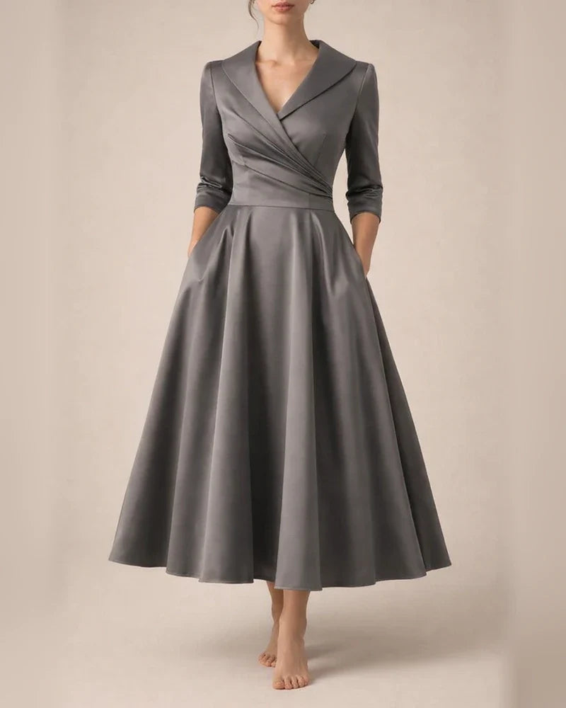 Women's Formal Fitted Dress with Elegant Lapel Collar Long Sleeves and Solid Color | JRSEE:35391c94-1ae4-4476-8d2e-60d538b85170