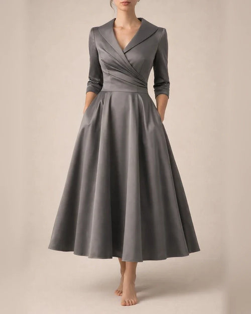 Women's Formal Fitted Dress with Elegant Lapel Collar Long Sleeves and Solid Color | JRSEE:35391c94-1ae4-4476-8d2e-60d538b85170
