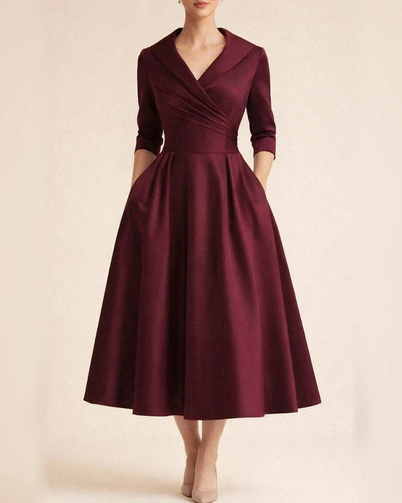 Women's Formal Fitted Dress with Elegant Lapel Collar Long Sleeves and Solid Color | JRSEE:57e5ecf1-27ea-48b8-825a-8569c7a01a23