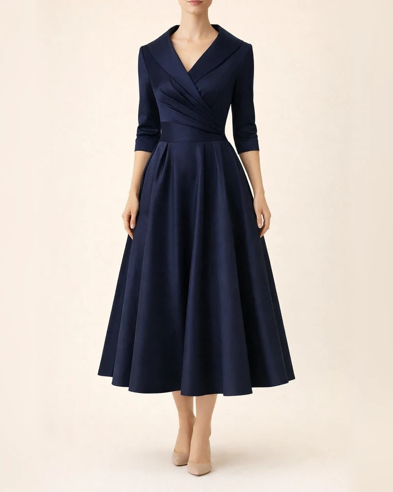 Women's Formal Fitted Dress with Elegant Lapel Collar Long Sleeves and Solid Color | JRSEE:8adda8a8-af00-4bd2-8b1a-b178acc24e10