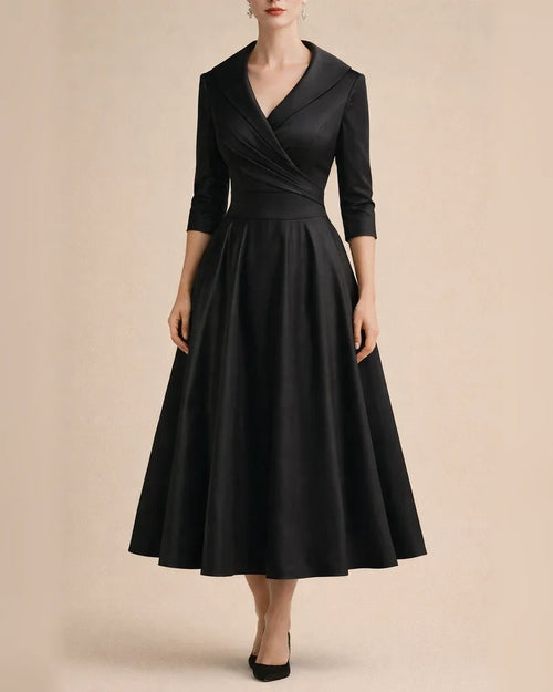 Women's Formal Fitted Dress with Elegant Lapel Collar Long Sleeves and Solid Color | JRSEE:19380ade-06eb-4abb-910c-44c3fd703de0