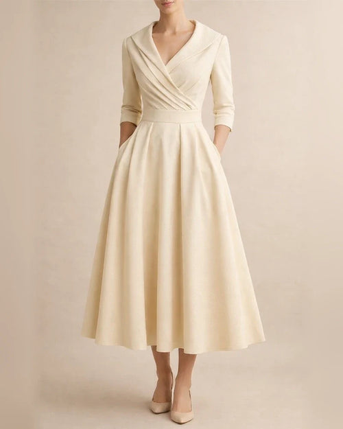 Women's Formal Fitted Dress with Elegant Lapel Collar Long Sleeves and Solid Color | JRSEE:46317cc3-d744-4e6b-b1e0-9f8f331e2bc5