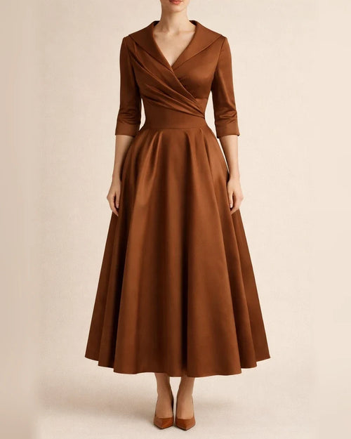 Women's Formal Fitted Dress with Elegant Lapel Collar Long Sleeves and Solid Color | JRSEE:4d62147f-8f23-4cb1-9a9b-90065fc9d1db