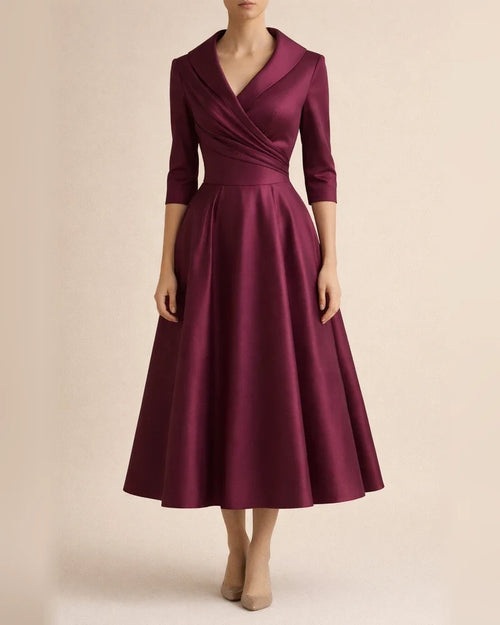 Women's Formal Fitted Dress with Elegant Lapel Collar Long Sleeves and Solid Color | JRSEE:ea4bbdc6-d664-4530-a054-32ae4bac6c13
