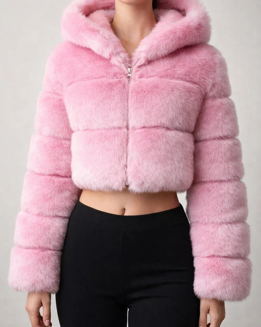 Women's Fur Coat Faux Fur Coat Hoodie Jacket Wedding Daily Outdoor clothing Fall Winter Short Coat Slim Casual Faux Leather Jacket Long Sleeve Solid Color Fur Light Pink Sapphire Navy | JRSEE:316836e9-7976-46c2-8d80-c5463302538d