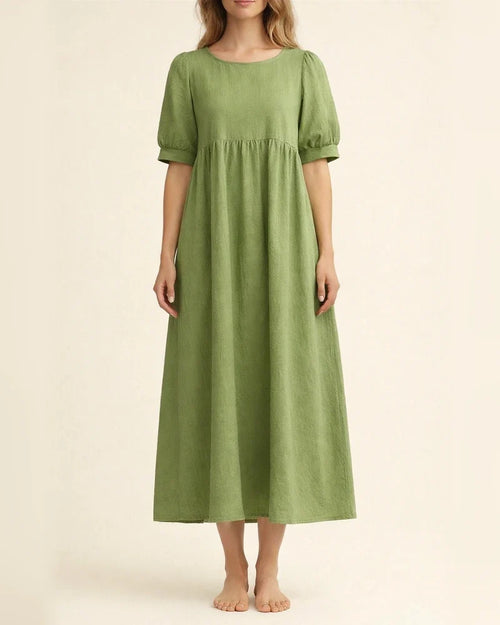 Women's High Waist Round Neck Solid Color Loose Waist Mid-length Skirt Cotton Linen Dress A-line Dress S,M,L,XL,XXL | JRSEE:165ea5a6-bf81-4ecb-a8c2-d941ce5246eb